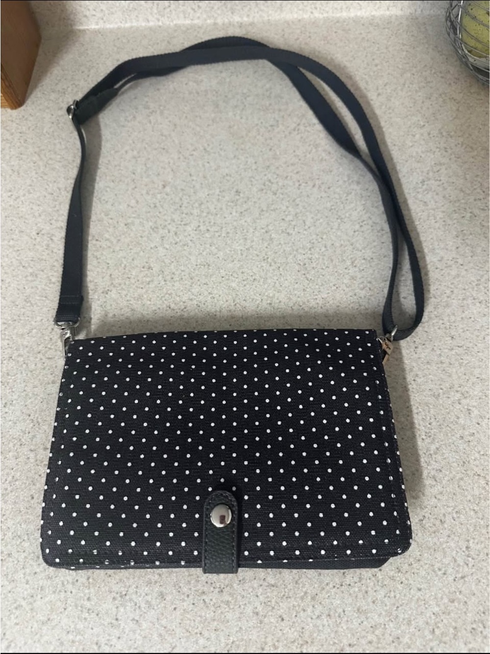 Thirty-One Double Up Crossbody - City Charcoal Swiss Dot